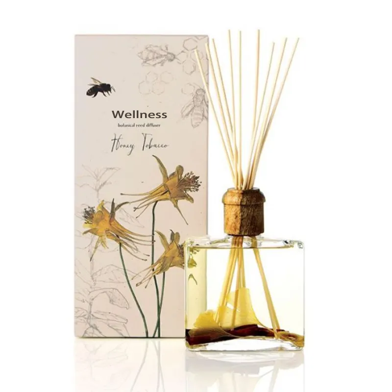 Square glass bottle rattan stick air freshener reed diffuser with luxury packaging