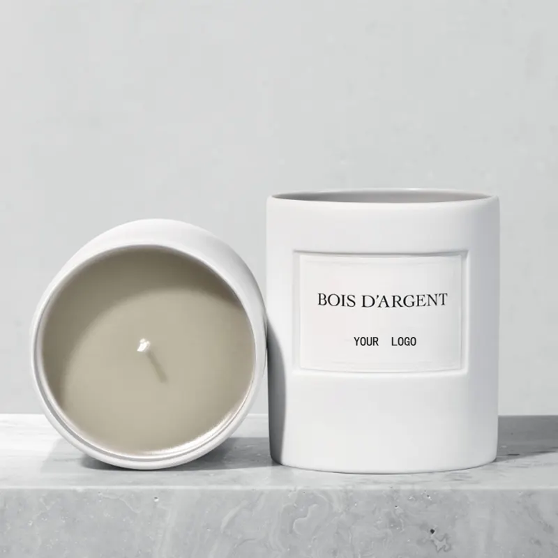 Customized home decoration warm gift white ceramic candle jar with luxury packaging gift set