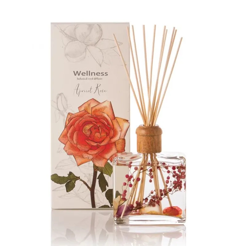 Square glass bottle rattan stick air freshener reed diffuser with luxury packaging