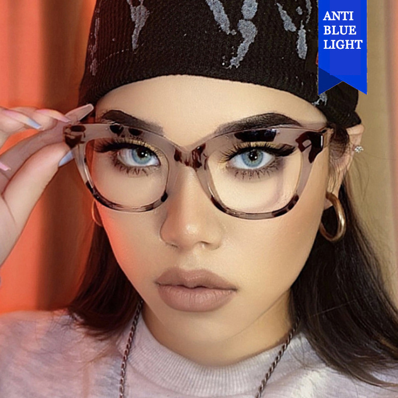 Cross border cat eye designer thick optical frames glasses anti blue light eyeglasses for women