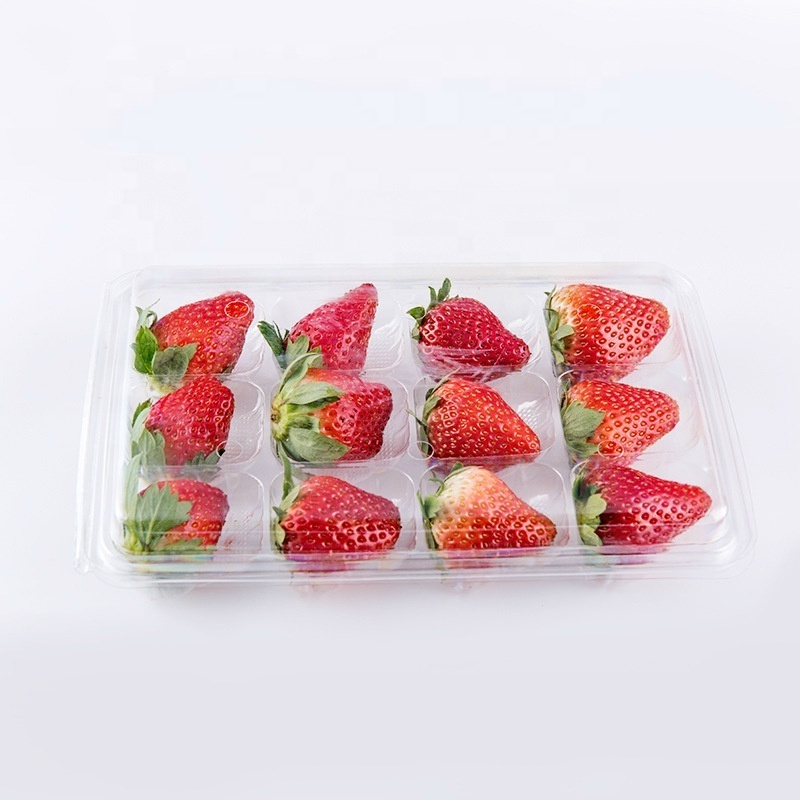 Eco Friendly PET Disposable Transparent Plastic Strawberry Punnet 12PCS Strawberry Packaging Container