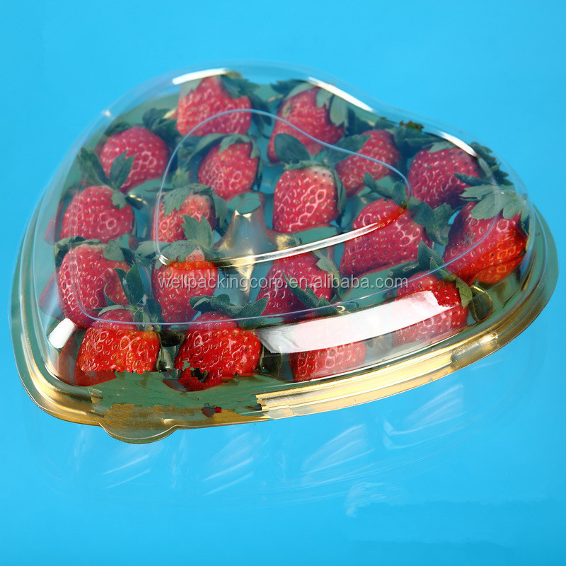 Golden Heart Shaped Plastic Strawberry Packing Punnet