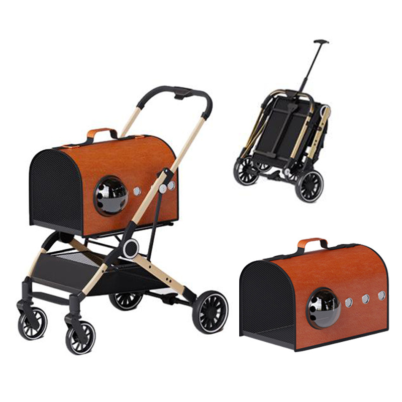 Wholesale 4-wheel Animal Pram Carrier Luxury Detachable Foldable Cat Capsule Cart Trolley Dog Pet Stroller