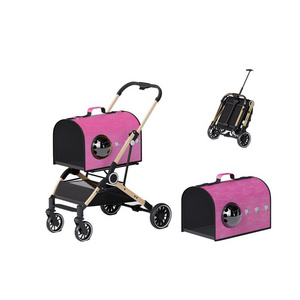 2024 wholesale foldable pet dog stroller luxury small dogs travel detachable pet stroller 2 in 1