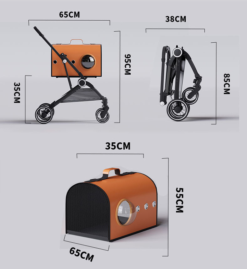 Portable Folding Function  Lightweight Dog Cat Trolley Outside Travel Adjustable Pet Cart