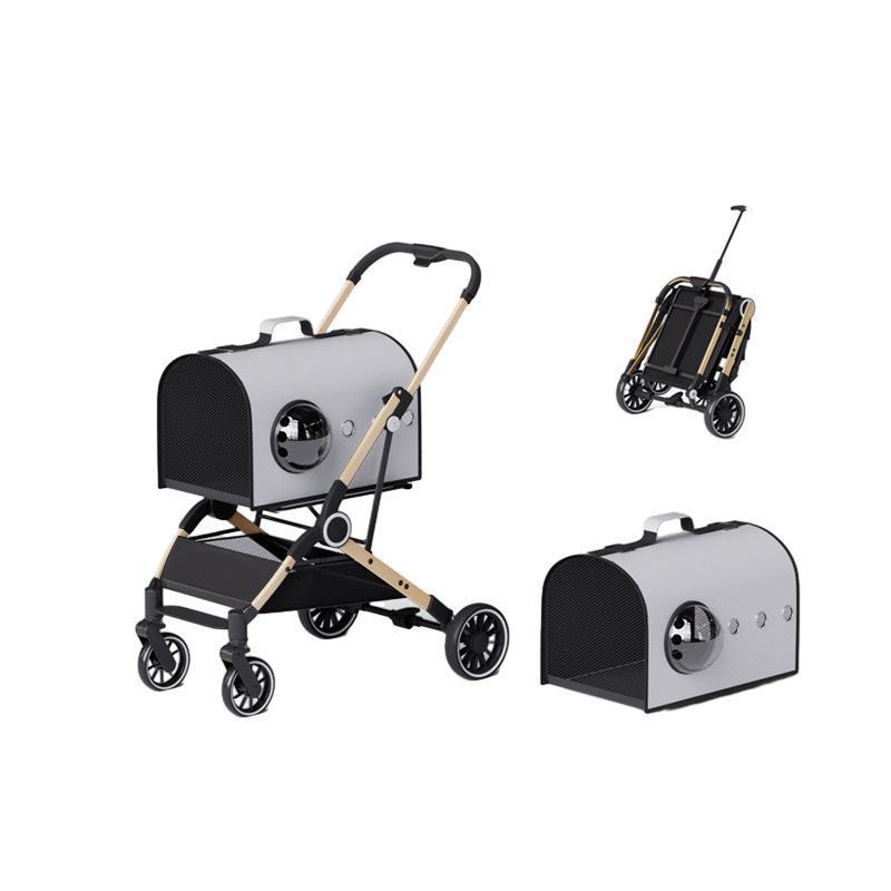 Wholesale 4-wheel Animal Pram Carrier Luxury Detachable Foldable Cat Capsule Cart Trolley Dog Pet Stroller