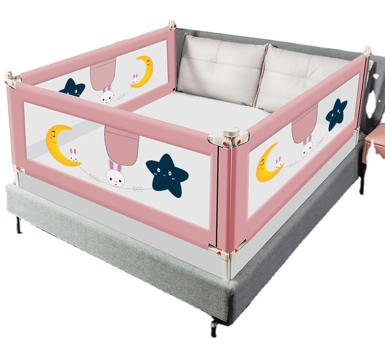 Home Cartoon Foldable Pink Full Size Double Side Swing Down Guard Rail Bed for Toddler