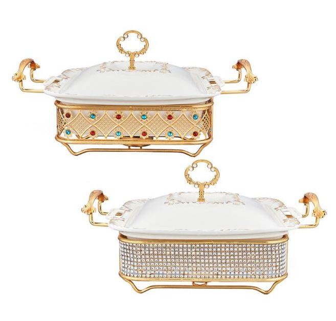 white acrylic gold luxury catering decorations shaffing chafing buffet food serving dishes dish display set