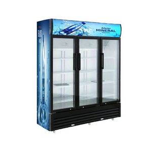 3 door commercial upright vertical showcase slim cold drink organizer display refrigerator freezer with glass doors