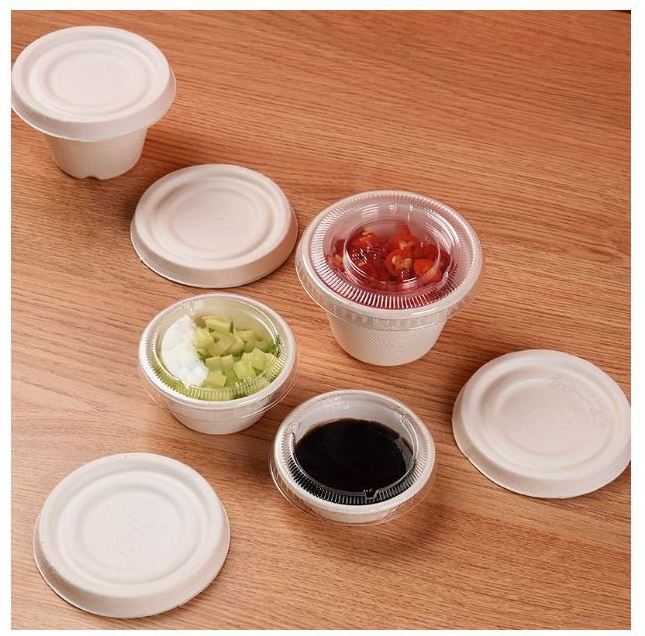 biodegradable pla take away takeaway paper small hot sauce packaging pot boxes box cups container with lids for restaurant