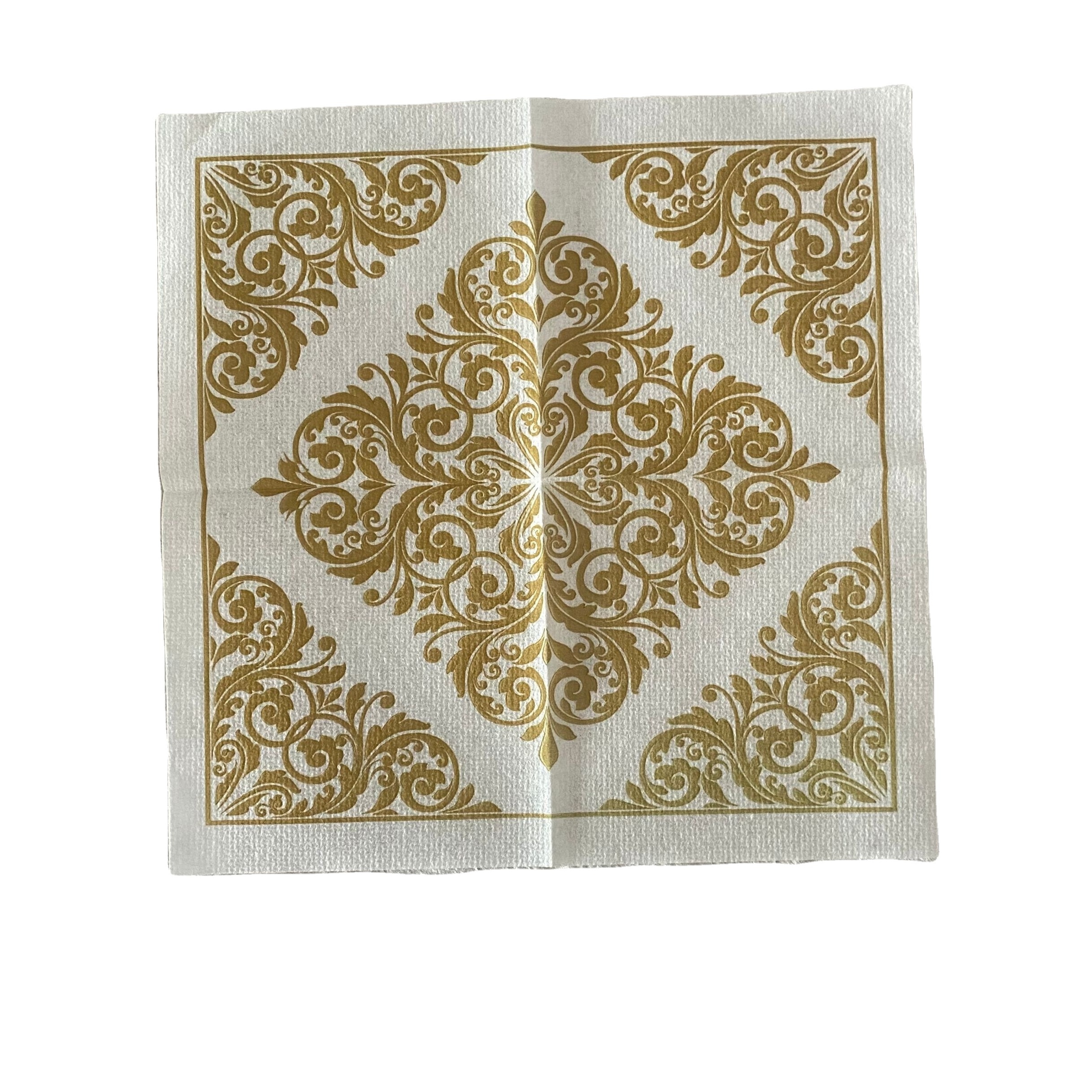 linen- feel airlaid White & Gold Floral Paper Cocktail Napkins,Dinner Paper Napkins Decorative White For Wedding Reception