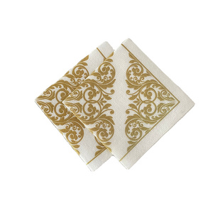 linen- feel airlaid White & Gold Floral Paper Cocktail Napkins,Dinner Paper Napkins Decorative White For Wedding Reception