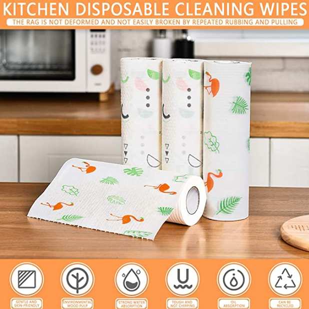 Kitchen Eco Friendly Paper Towels Cleaning Cloths for House Washable, Disposable Dish Cloths, Food Oil Absorbing Reusable Wipes