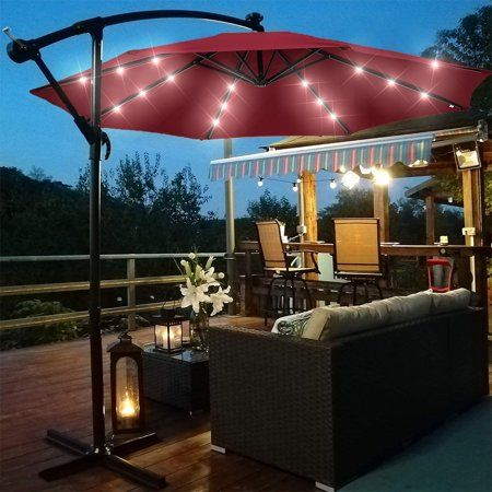 Waterproof fabric sun parasol Solar Powered Led outdoor patio garden Cantilever umbrella