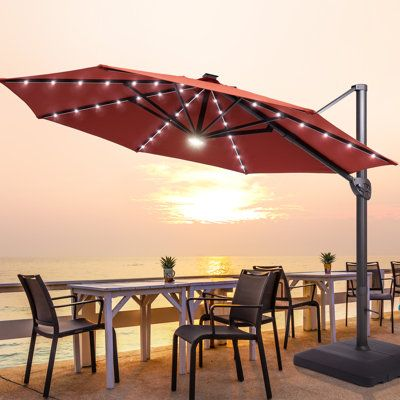 Waterproof fabric sun parasol Solar Powered Led outdoor patio garden Cantilever umbrella