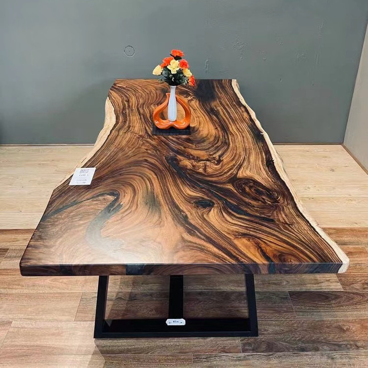 South America walnut natural shape table top live edge solid wood slab restaurant dining table