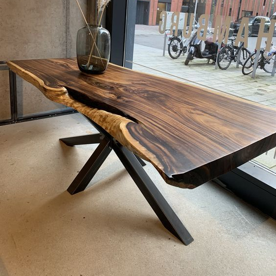 Good price Outdoor furniture South America walnut natural shape table top live edge wood slab restaurant dining table