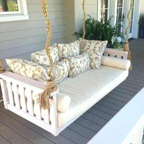 Outdoor Furniture Rattan Bed Factory luxury Wood love seat Patio lazy Daybed Garden Hanging Swing Sofa