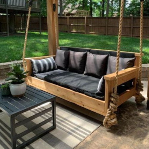 Outdoor Furniture Rattan Bed Factory luxury Wood love seat Patio lazy Daybed Garden Hanging Swing Sofa