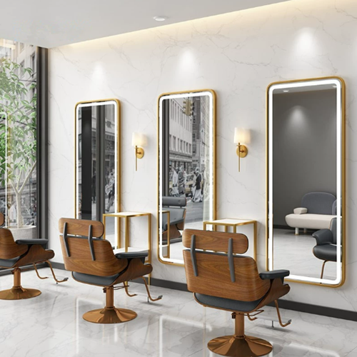 LED sales factory Design 2023 Floor Luxury Light Cabinet Hair Furniture Mirror Beauty Barber Station