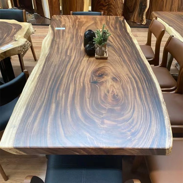 South America walnut natural shape table top live edge solid wood slab restaurant dining table