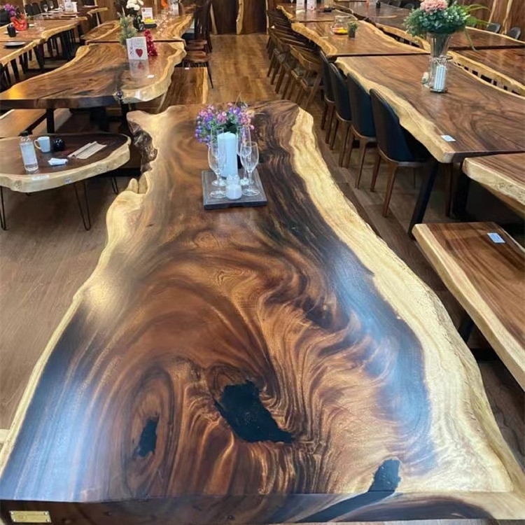 South America walnut natural shape table top live edge solid wood slab restaurant dining table