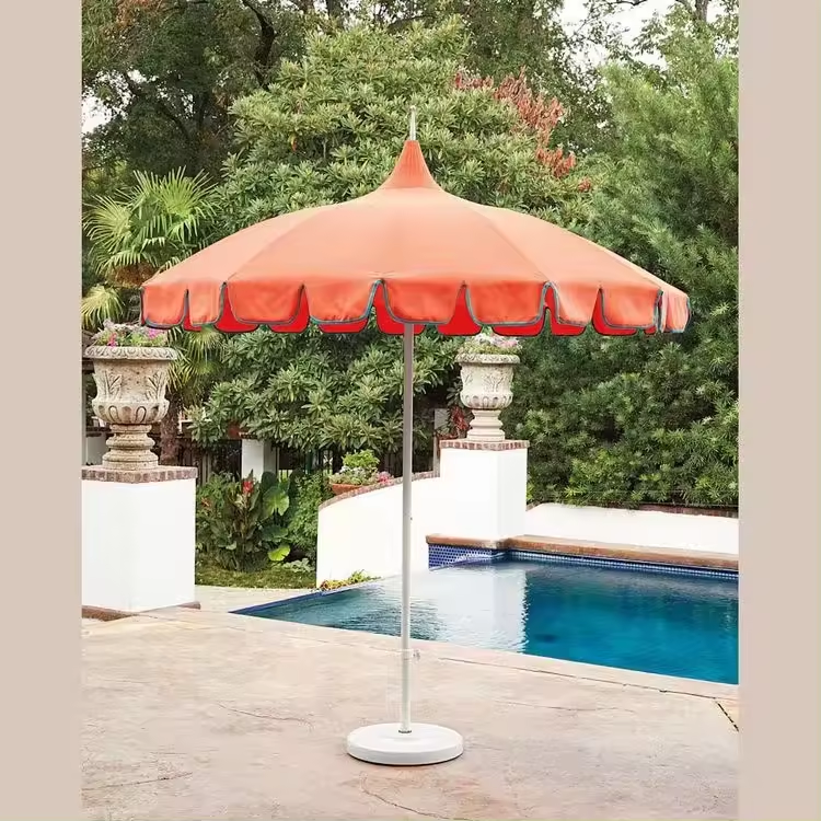 New style Wooden Pole Canvas Waterproof Outdoor Sun Garden Sun Beach Outdoor Umbrella  With Tassels