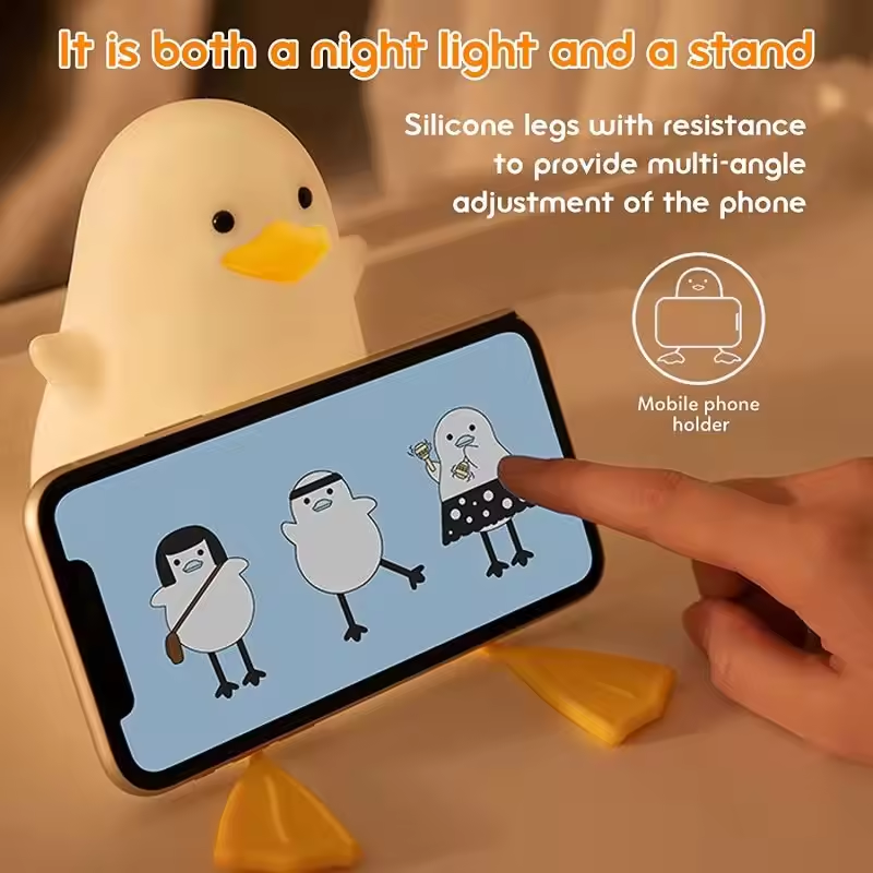 Bedroom Soft Light Sleeping Bedside Lamp Silicone Pat Table Lamp Mobile Phone Holder Children Duck Small Night Light