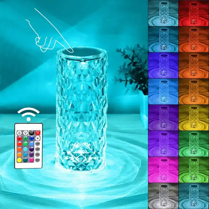 LED Rose Crystal table Lamp 16 Colors Changing RGB Rechargeable Touch Lamp USB LED Rose desk Lamps