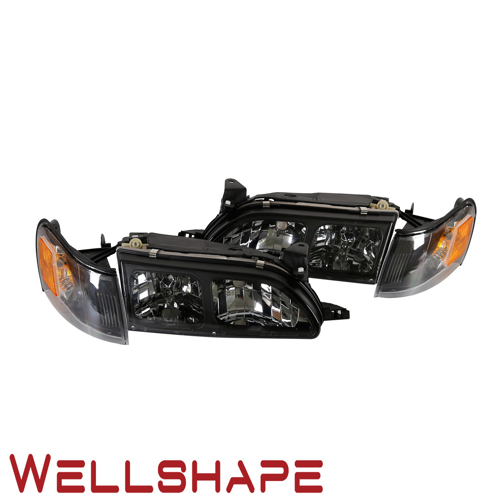 For 93 94 95 96 97 Toyota Corolla DX Black Headlights Clear Lens Headlamps Pair Set corner lamp black