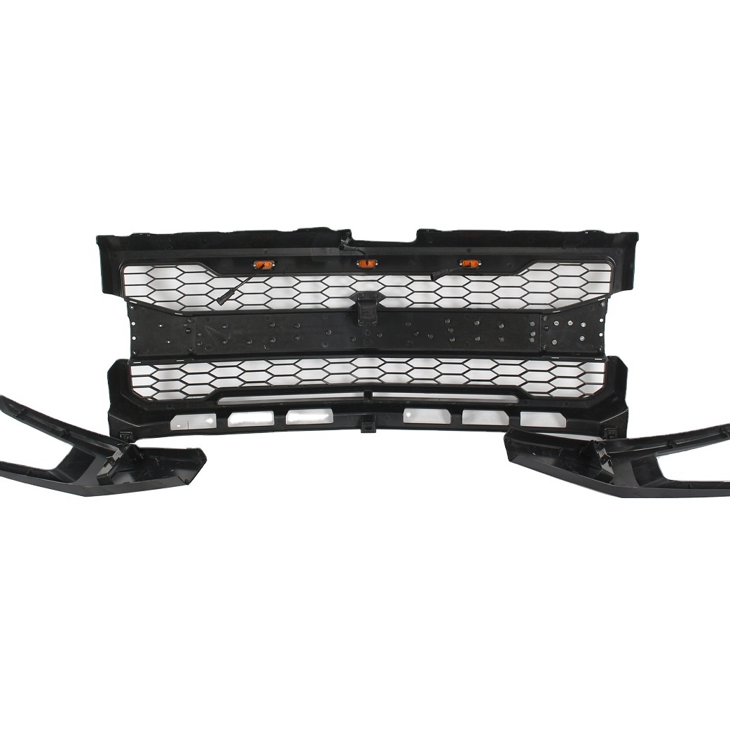 Fits For 2019 2020 Chevrolet Silverado 1500 Front Mesh Style W/LED Grille Gloss Black