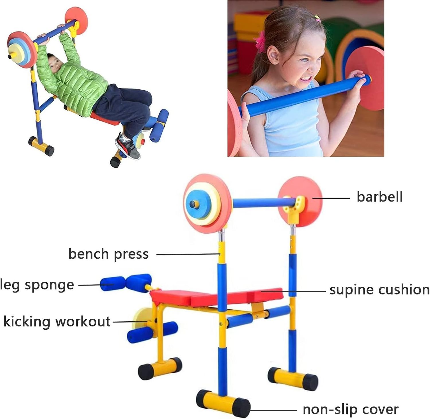 Wellshow Fun And Fitness Exercise Equipment For Kids Weight Bench Set Toddler Gym For Beginner Exercises BestSuppliers