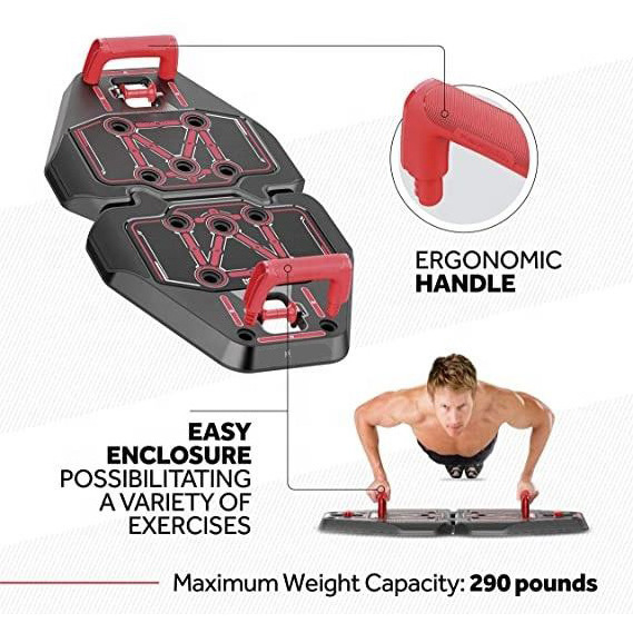 Wellshow Sport Portable Fitness Training Abdominal Push Up Board with Tricep Bar Resistance Bands Ab Wheel