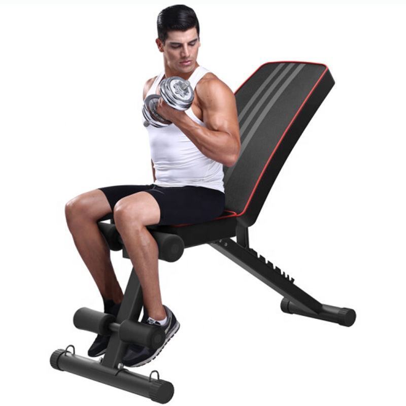 Wellshow Sport OEM Dumbbell Adjustable Folding Flat Sit Up Weight Bench Gym Bench With Pull Rope Ab Weight Lifting Bench