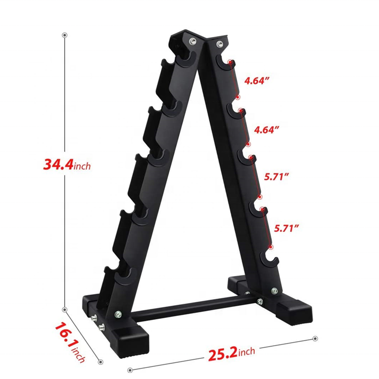 Wellshow Sport Metal Steel Home Gym 5 Tier Dumbbell Rack Stand for Home Gym Weight Rack Storage Standing Dumbbell Rack Set