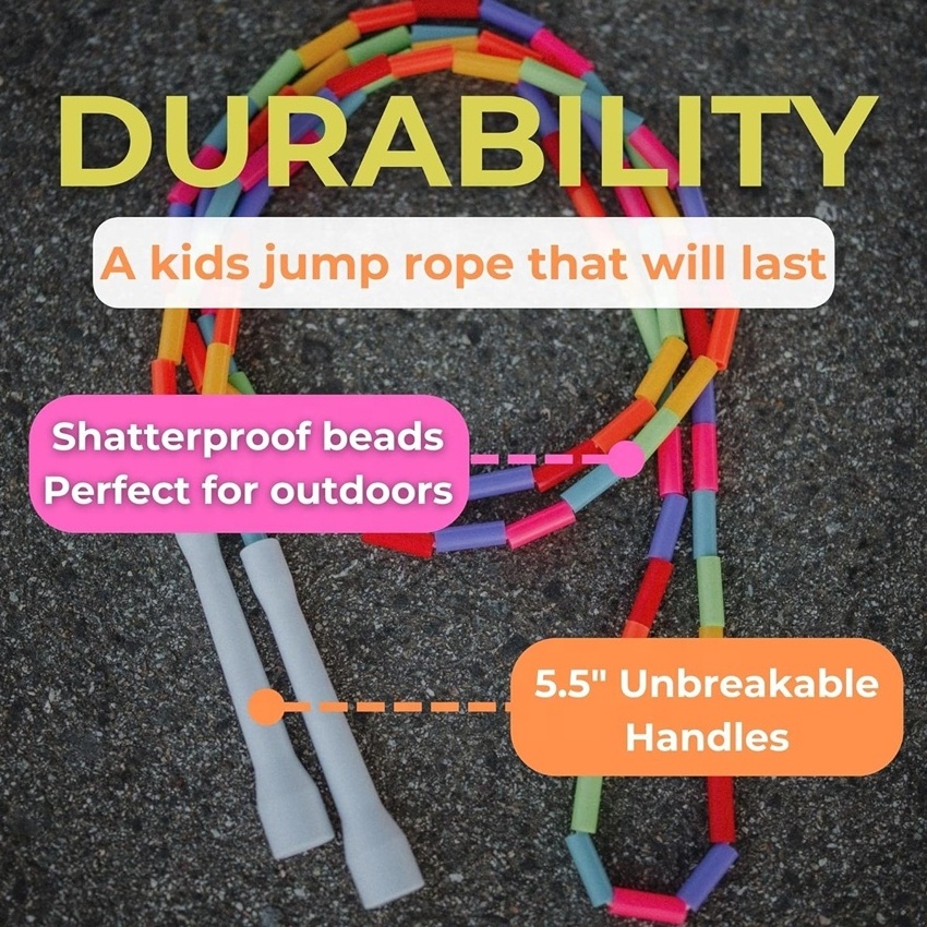 Wellshow Sport Beaded Kids Exercise Jump Rope Durable Shatterproof Outdoor Beads Easily Adjustable Kids Jump Rope for Fitness