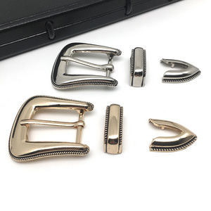 Wholesale new high quality custom 25mm cowboy Belt Buckle 3 pieces Metal western cowboy belt buckle