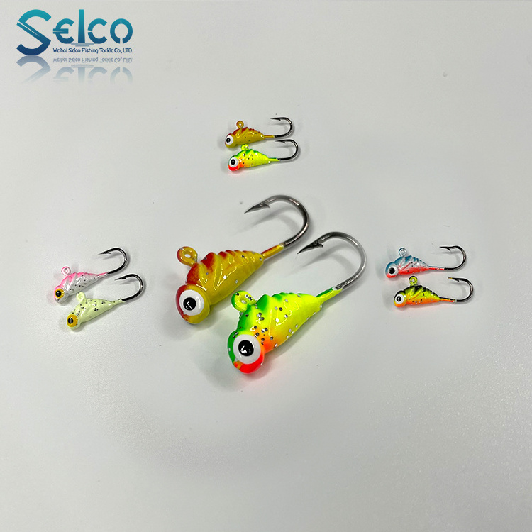 Selco Hot Selling 1.1G Realistic Saltwater Fishing Swing Hook Bass Ice Jig Head With 3D Eyes