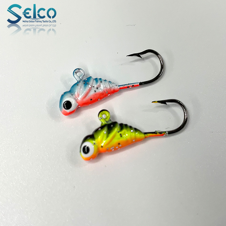 Selco Hot Selling 1.1G Realistic Saltwater Fishing Swing Hook Bass Ice Jig Head With 3D Eyes