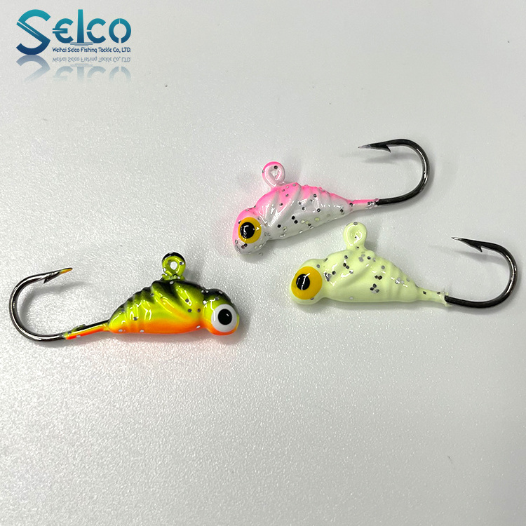 Selco Hot Selling 1.1G Realistic Saltwater Fishing Swing Hook Bass Ice Jig Head With 3D Eyes