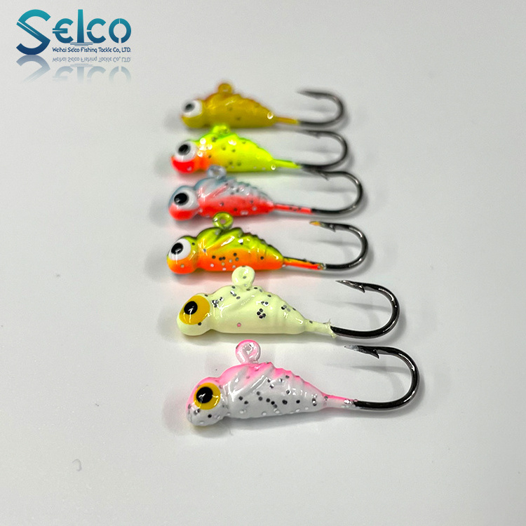 Selco Hot Selling 1.1G Realistic Saltwater Fishing Swing Hook Bass Ice Jig Head With 3D Eyes