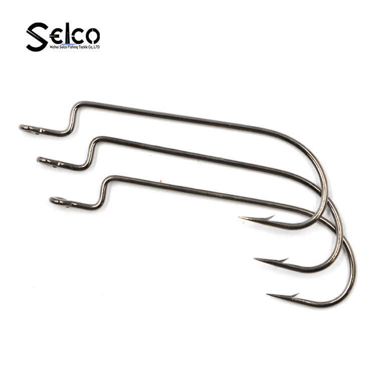 Large Fishing Hooks Saltwater Freshwater Wide Crank Fishing Hook for Bass Trout Salmon  Offset Worm Hook