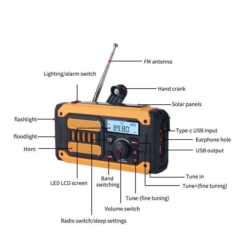 Museeq Rechargeable Portable  Built-in Flash light Reading light  with solar panel Emergency FM/AM/WB Radio