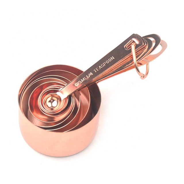 Hot sellers food grade stainless steel copper plating measuring spoons and measuring cups set herb coffee accessories