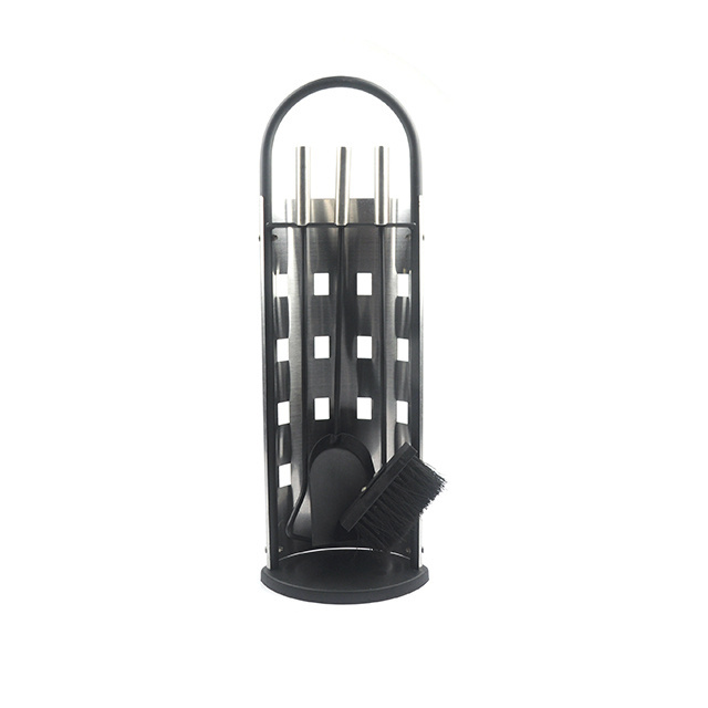 Hot selling black powder coating metal 3 pieces fireplace tools set fireplace accessory with tall holder