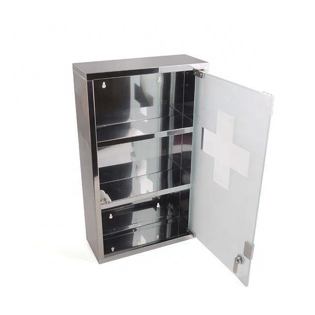 Hot selling stainless steel wall mount medicine chest medicine cabinet with glass door for hospital