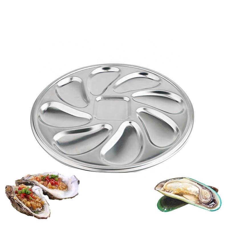 Food grade seafood serving tray stainless steel oyster plate seafood plate for sauce