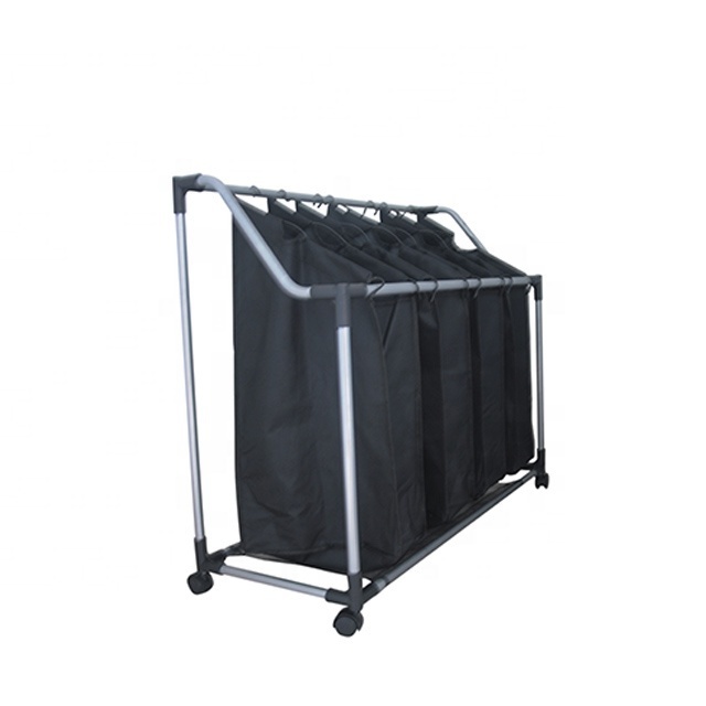 Waterproof Oxford Sorter cart with wheel and 4 movable Bags For Clothes Rolling Cart foldable laundry basket