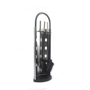 Hot selling black powder coating metal 3 pieces fireplace tools set fireplace accessory with tall holder