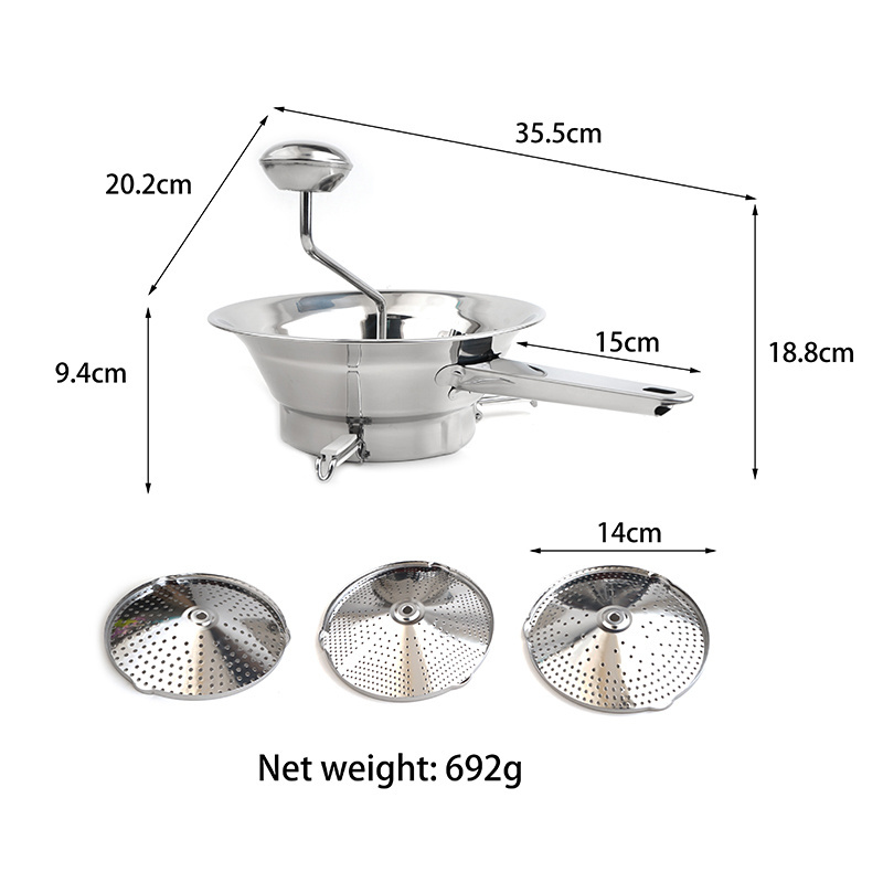 Stainless Steel Food Mill Rotary Food Mill Vegetable Strainer Potato Masher Grinder with 3 Milling Discs Legs for Puree Sauce